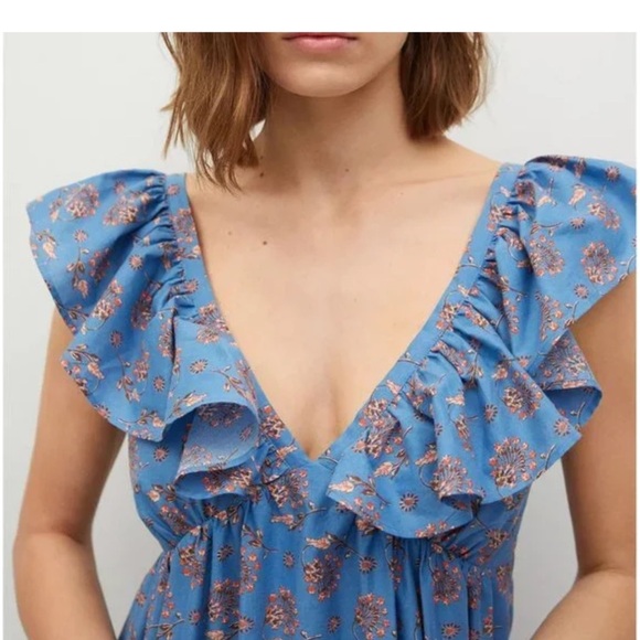 Mango Blue and Pink Ruffled Mini Dress - Picture 7 of 7